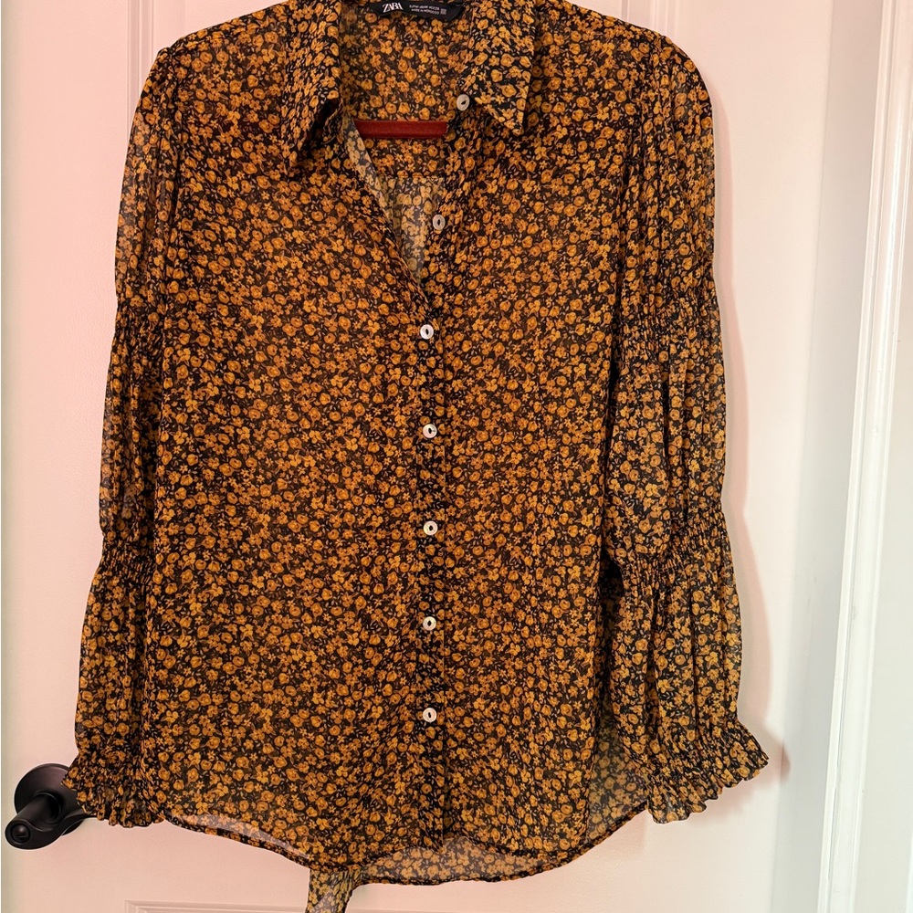 Zara Black and Yellow Floral Shirt - Picture 1 of 8